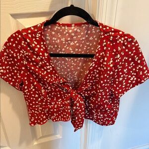 Red Floral Tie-Front Women's Top Sz S